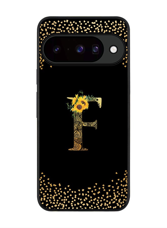 For Google Pixel 10 Case,Slim fit Camera Protection, Shockproof Thin Phone cover  - Custom Floral Monogram - F ( Black )